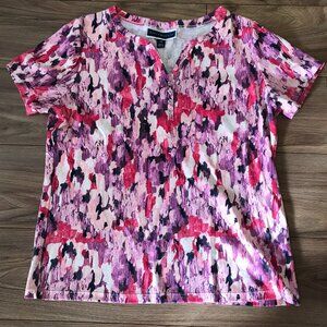 Preowned Karen Scott Blouse Top Shirt Petite Medium Short Sleeve